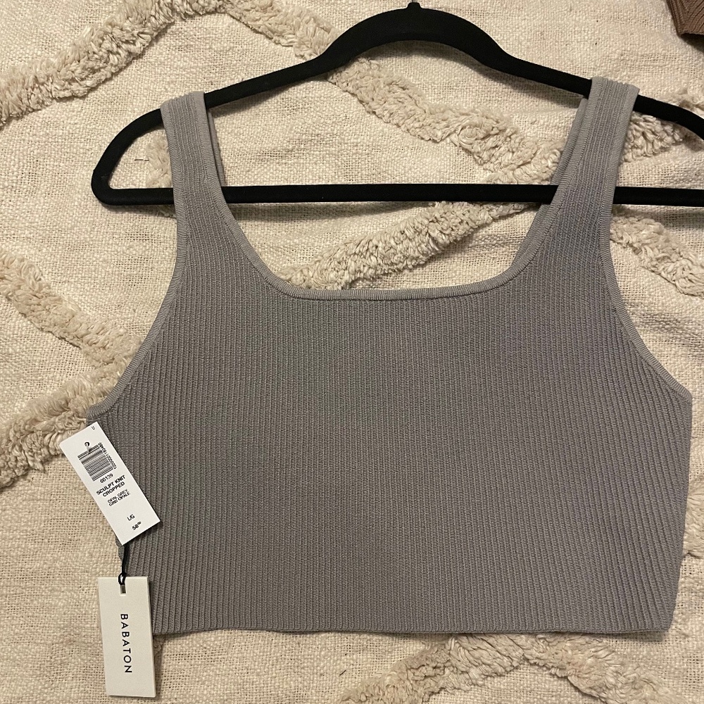 Aritzia Babaton Sculpt Knit Square Neck Cropped Tank Gray Taupe Large